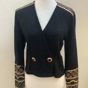 St. John Holiday Designer Navy Sweater Jacket Gold Embellishments Sz 6